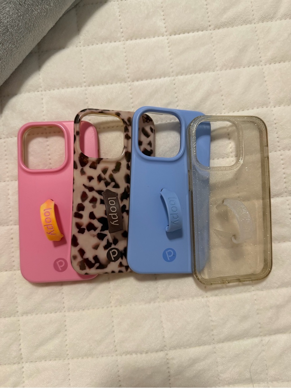 Loopy Case Bundle - Pink, Tortoiseshell, Blue & Clear Glitter - iPhone 14 Pro